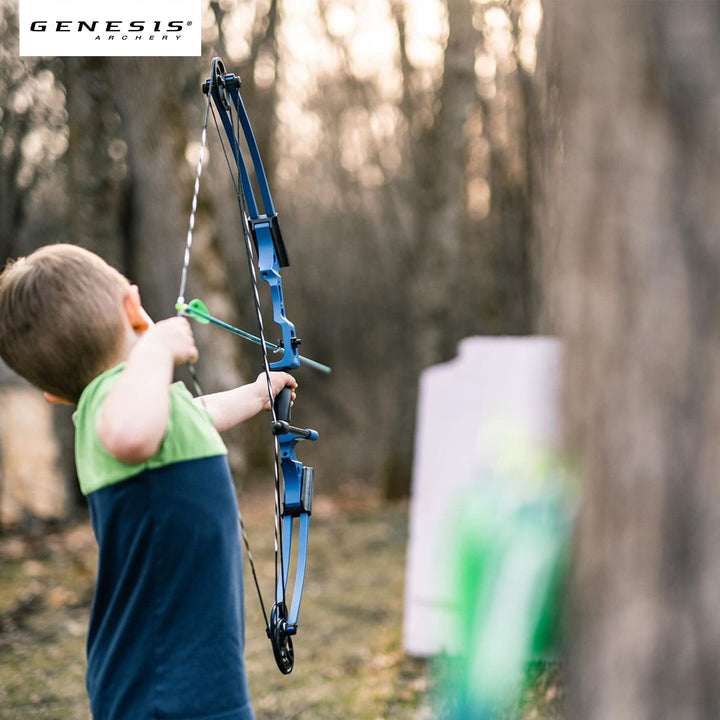 Genesis Mini, Youth Compound Bow & Arrow Kit with Quiver, Draw Hand-Left, Blue