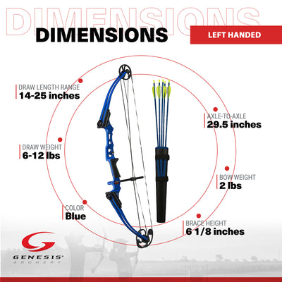 Genesis Archery Mathews Left Hand Mini Youth Bow Archery Kit, Blue (Open Box) - VMInnovations