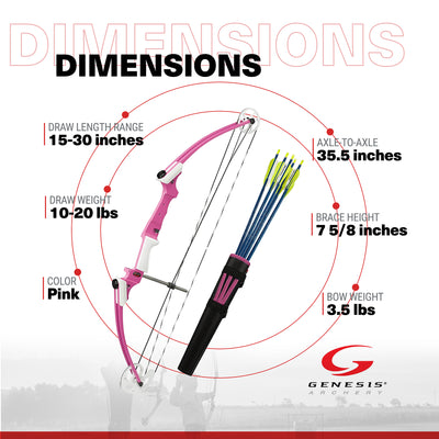 Genesis Archery Pink Compound Target Practice Bow Kit, Left Handed (Open Box)