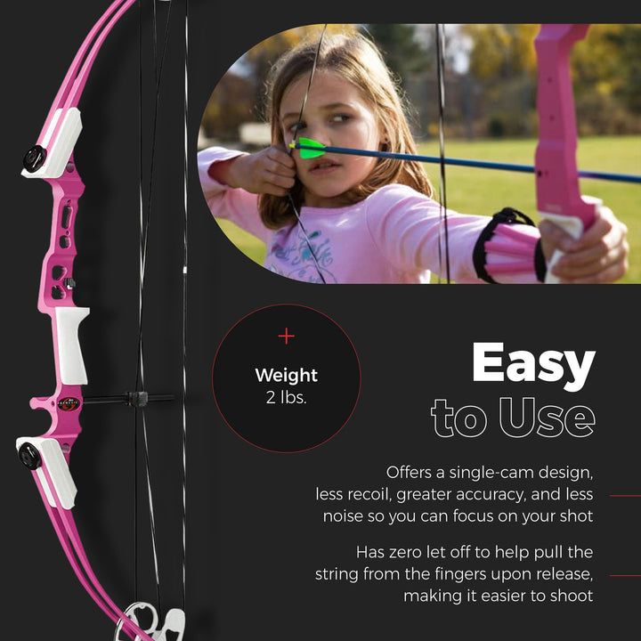 Genesis Mini, Youth Compound Bow and Arrow Kit, Left Handed, Pink (Open Box) - VMInnovations