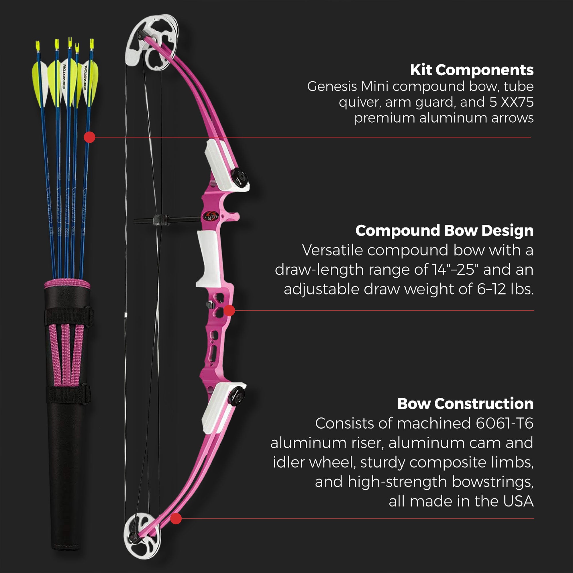 Genesis Kids Left Hand Bow Kit with Belt Tube Quiver and Aluminum Arrows (Used) - VMInnovations