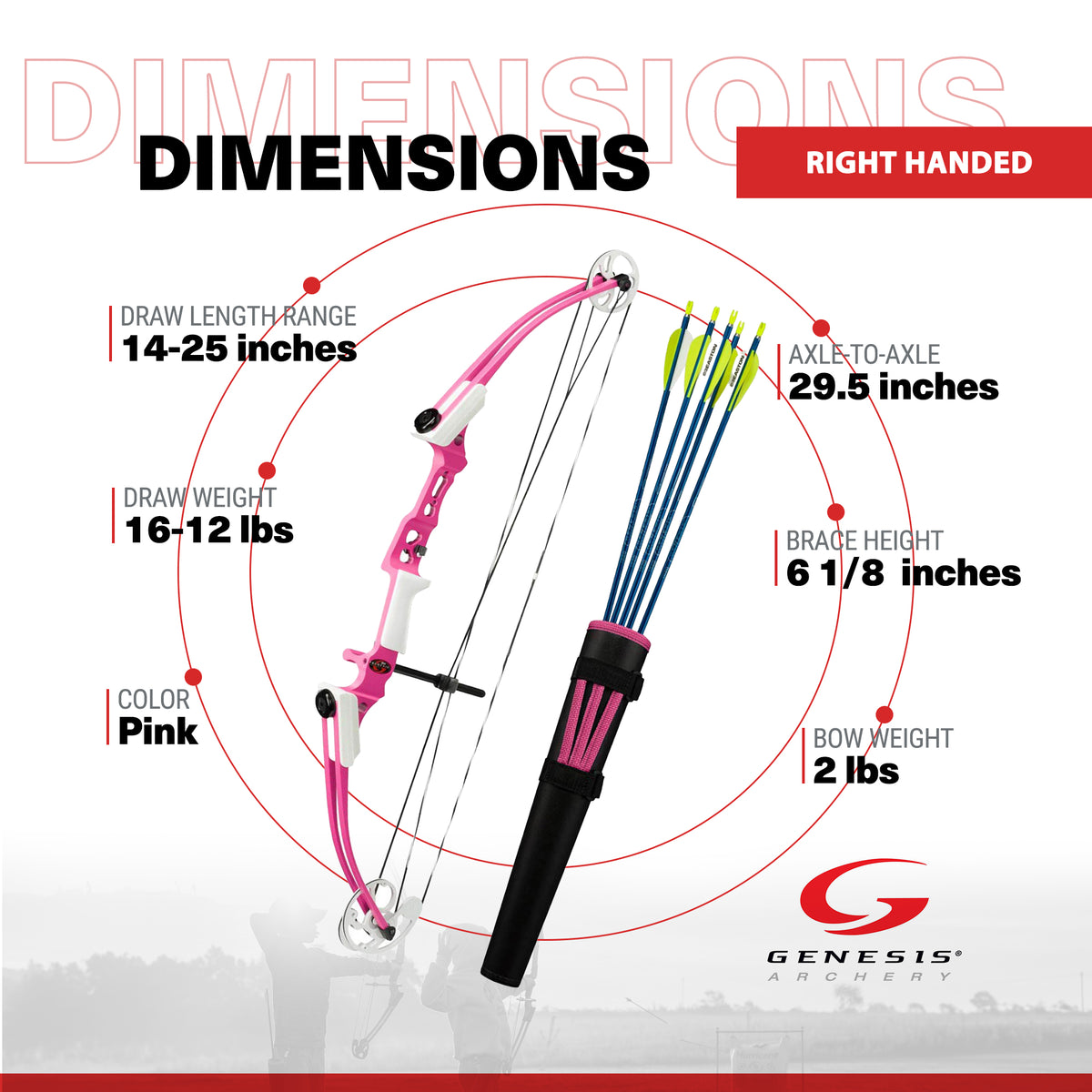 Genesis Archery Mini Right Hand Compound Bow, Arrow & Quiver Set, Pink (5 Pack)