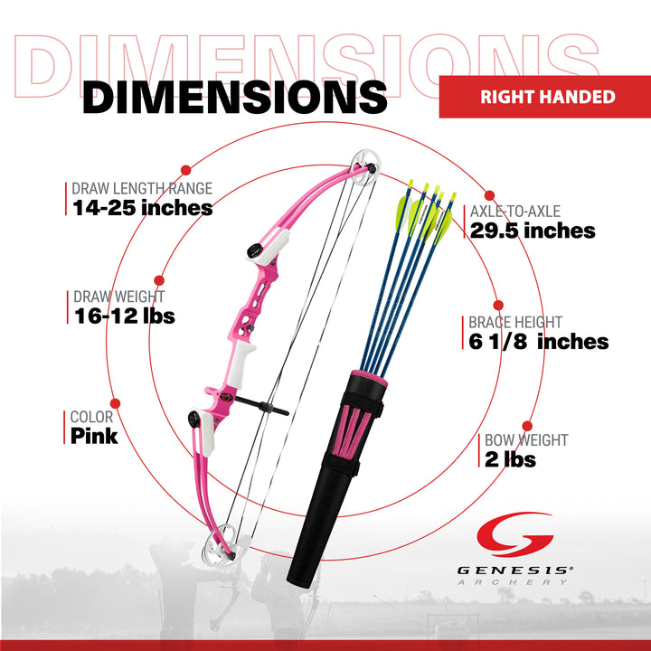 Genesis Mini, Compound Archery Set w/Arrows & Quiver, Right Hand,Pink (Used) - VMInnovations