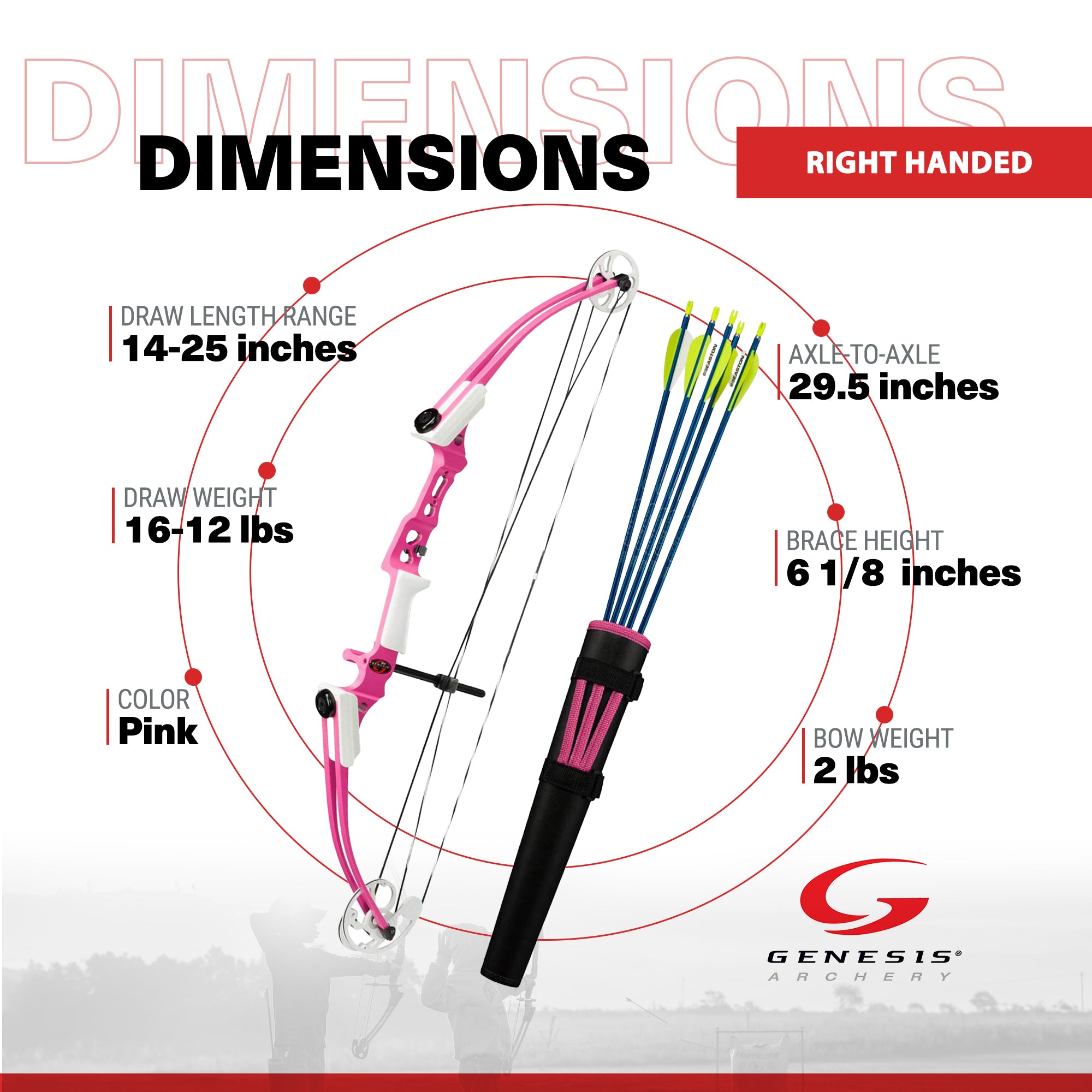 Genesis Archery Mini Right Hand Compound Bow, Arrow & Quiver Set, Pink (2 Pack)