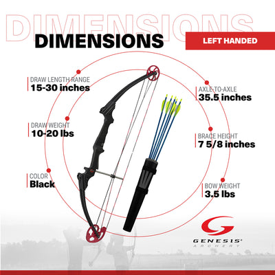 Genesis Original Archery Compound Bow, Left Handed, Black (Open Box)