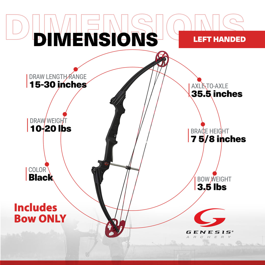 Genesis Original Archery Compound Bow, Left Handed, Black (Open Box)