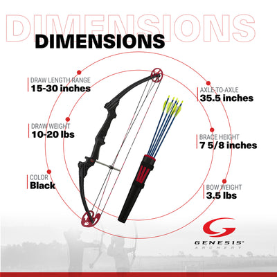 Genesis Original Lightweight Archery Compound Bow/Arrow Set, Left Handed, Black