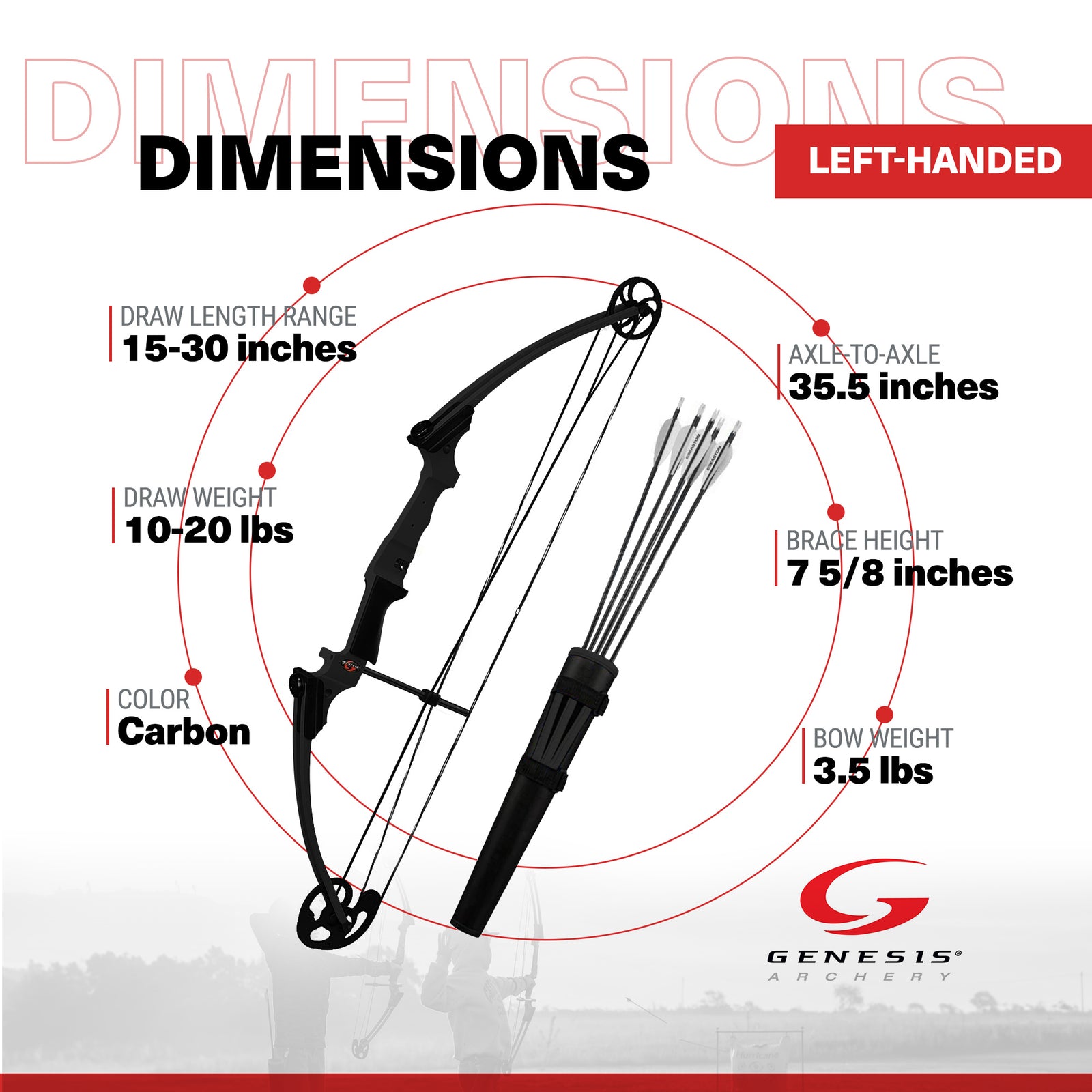 Genesis Archery Compound Bow Adjustable Sizing, Left Handed, Carbon (Used) - VMInnovations