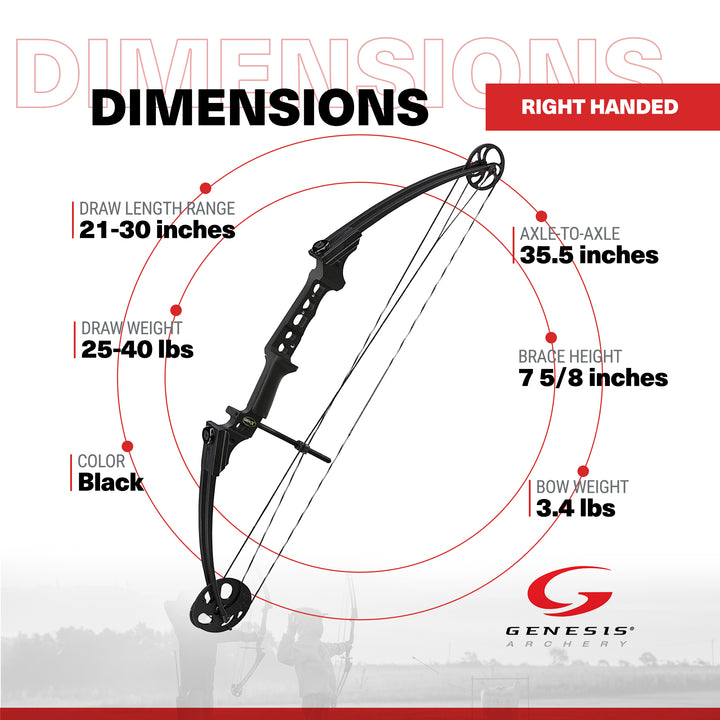 Genesis Gen-X Lightweight Archery Hunting Compound Bow, Draw Hand-Right, Black