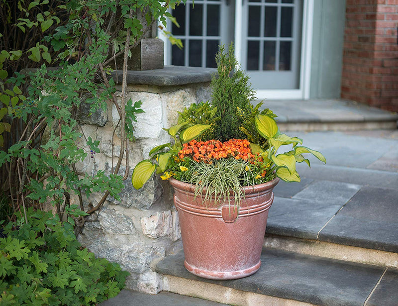Suncast Waterton 18 Inch Resin Round Decorative Flower Pot Planter, Terracotta