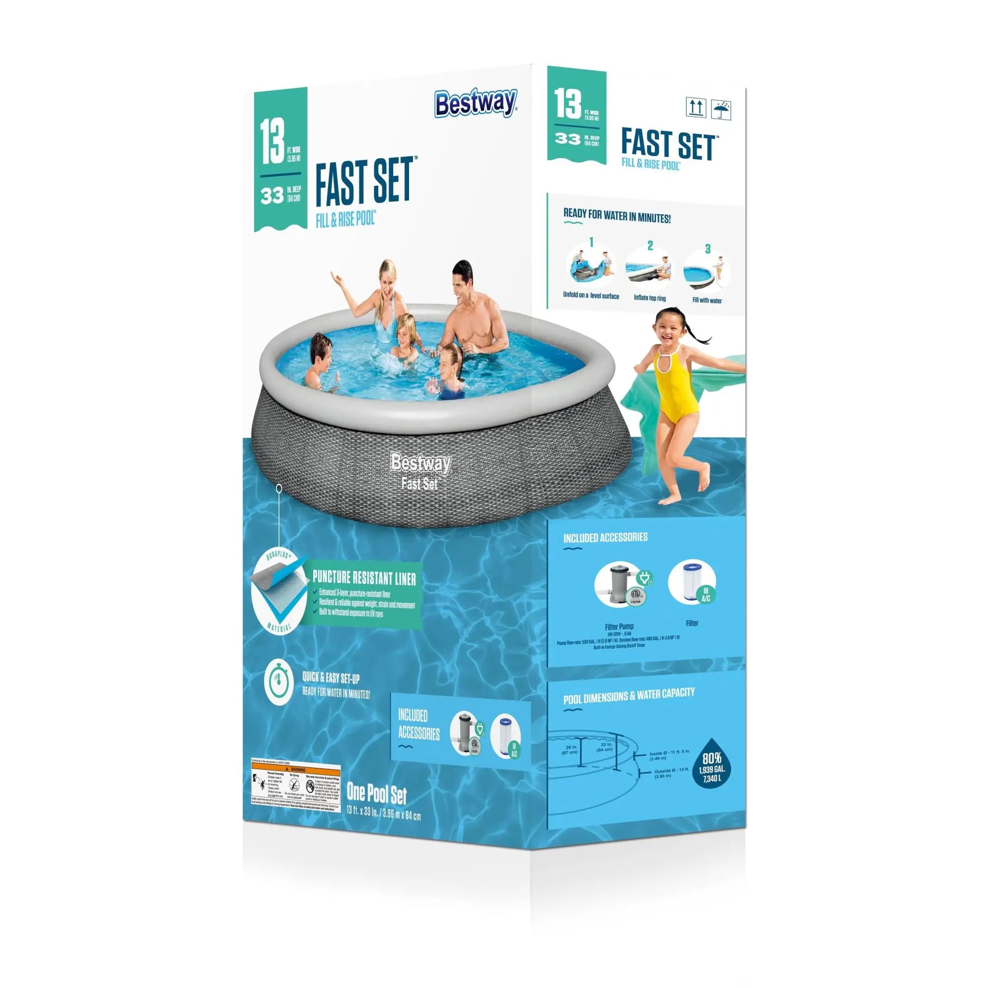 Bestway 57375E-BW 13ft x 33in Round Inflatable Above Ground Swimming Pool Kit