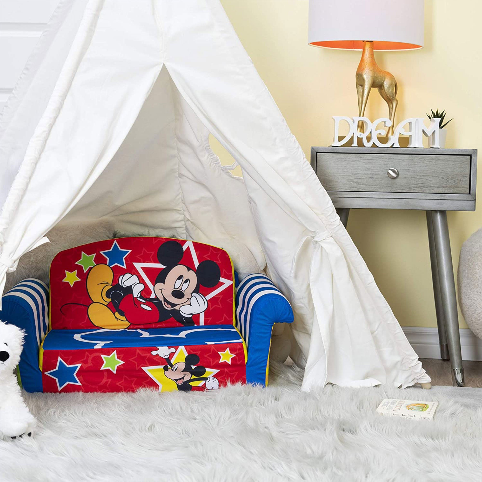 Marshmallow Furniture Kids 2-in-1 Flip Open Sofa Bed, Mickey Mouse (Open Box) - VMInnovations