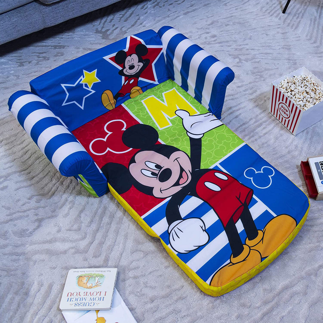 Marshmallow Furniture Kids 2-in-1 Flip Open Foam Compress Sofa Bed, Mickey Mouse