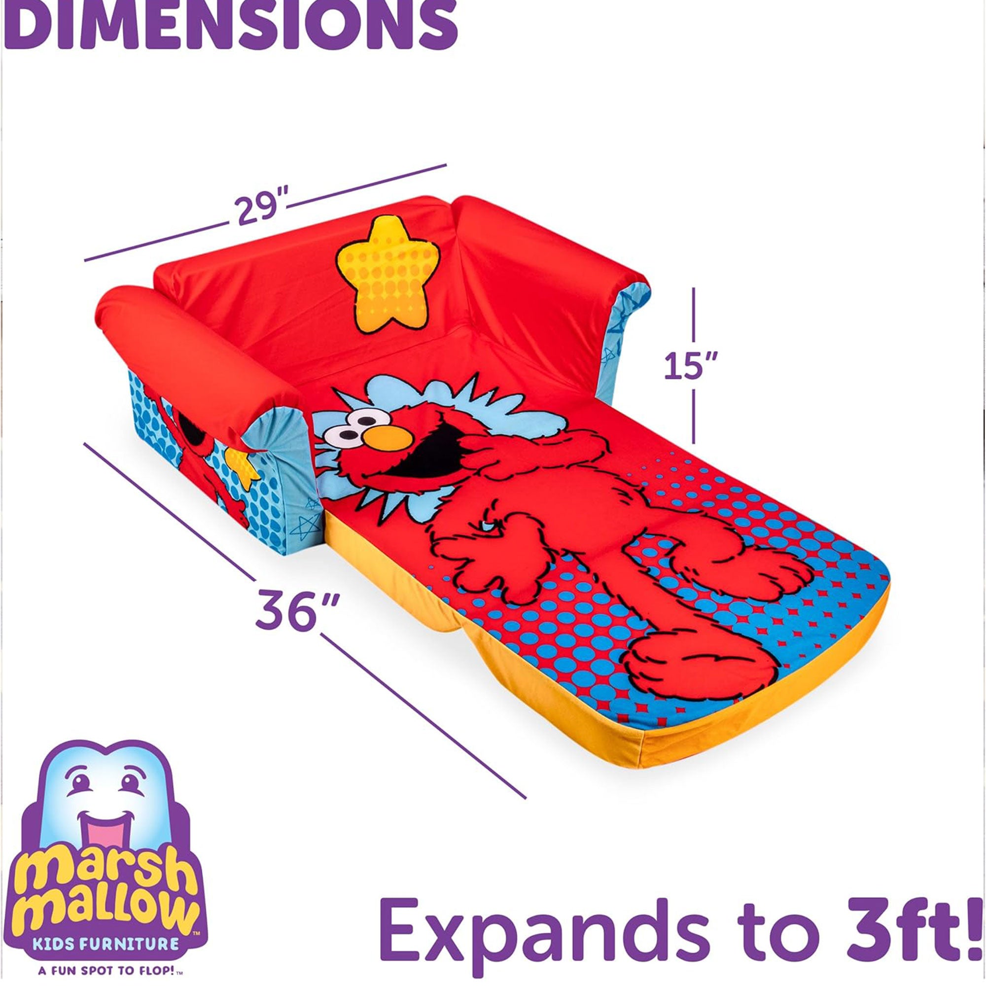 Marshmallow Furniture Children's 2 in 1 Flip Open Kids Sofa, Sesame Street Elmo (Damaged)