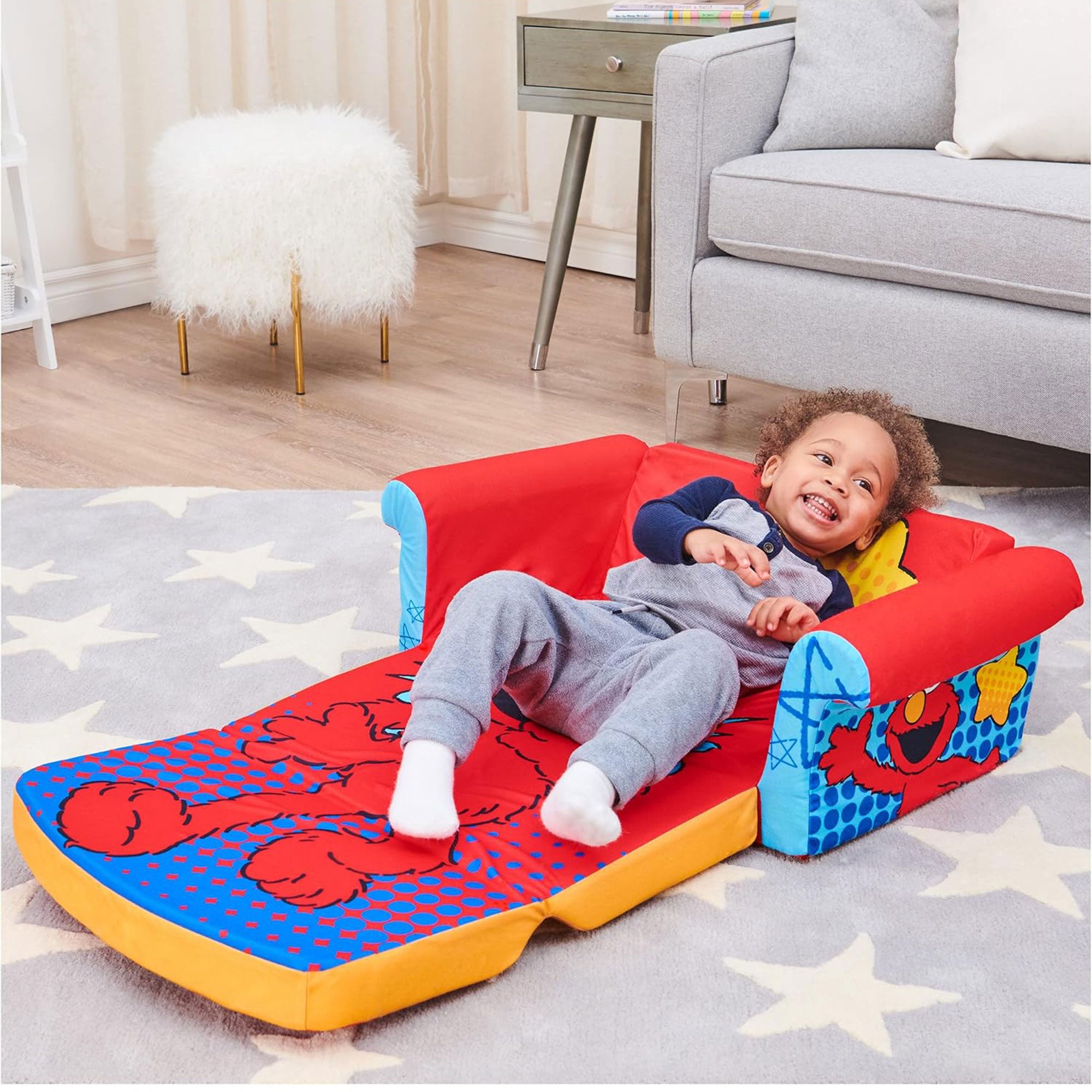 Marshmallow Furniture Children's Flip Open Kids Sofa, Sesame Street Elmo (Used) - VMInnovations
