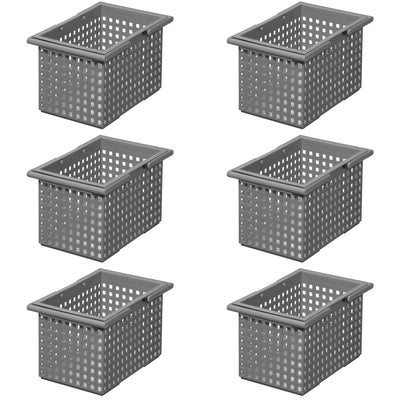 Like-It Stacking Plastic Bathroom Storage Organizer Basket Tote, Gray (6 Pack)