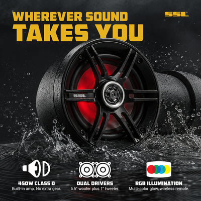 SOUNDSTORM BTB6L 6.5" 450W Bluetooth Amplified Marine UTV ATV Speaker System