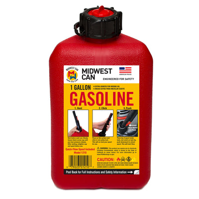 Midwest Can Company 1210 1 Gallon Gas Can Fuel Container Jugs w/ Spout (4 Pack) - VMInnovations