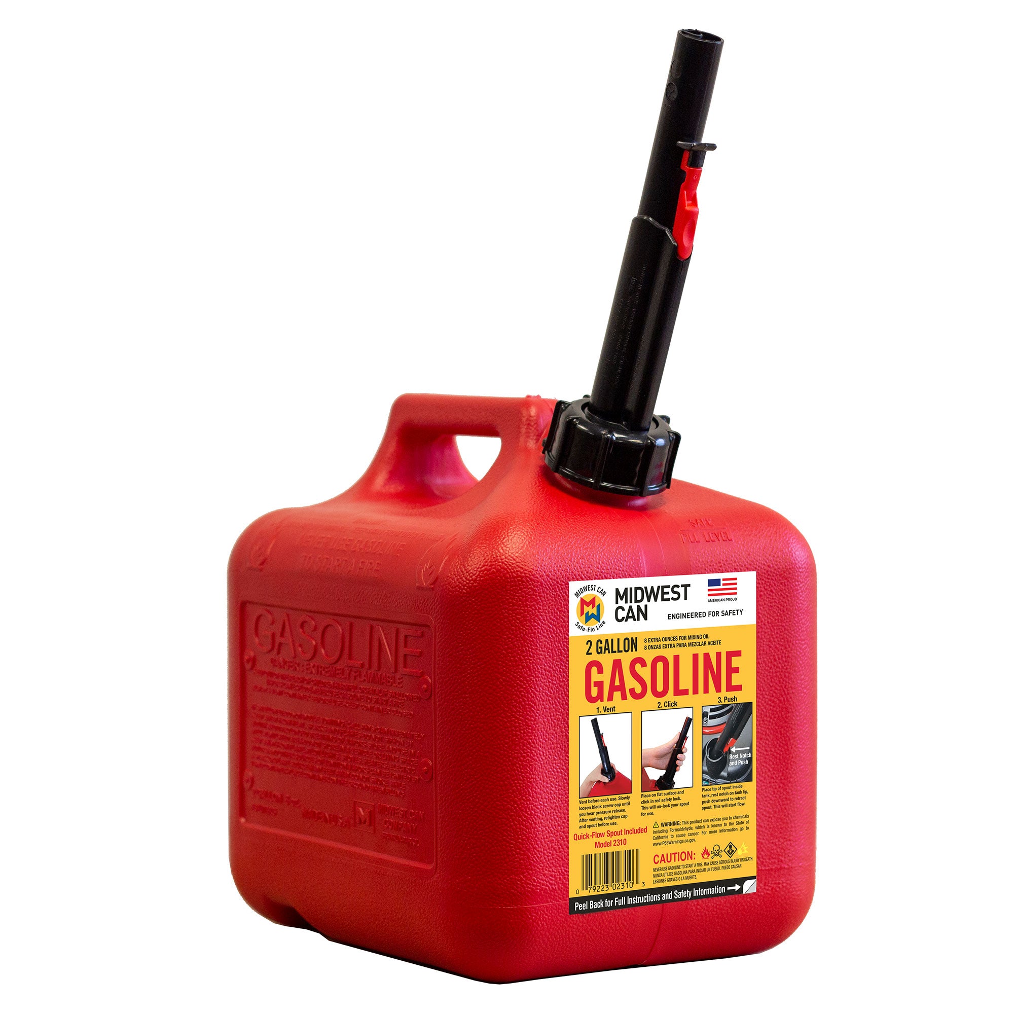 Midwest Can Company 2310 2 Gallon Gas Can Fuel Container Jugs w/ Spout (6 Pack) - VMInnovations