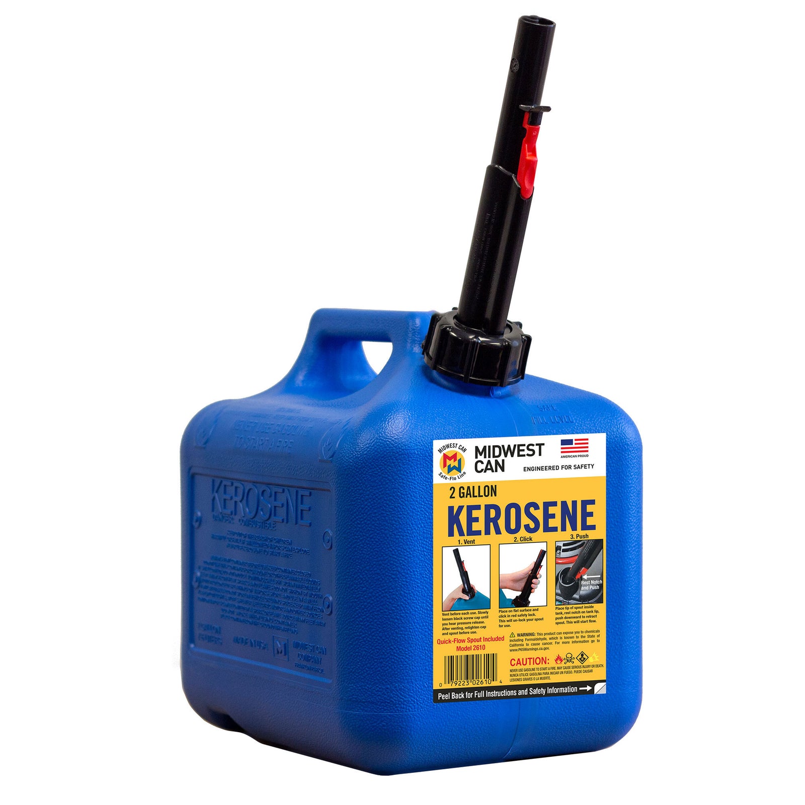 Midwest Can Company 2610 2 Gallon Kerosene Gas Can Container with Spout - VMInnovations