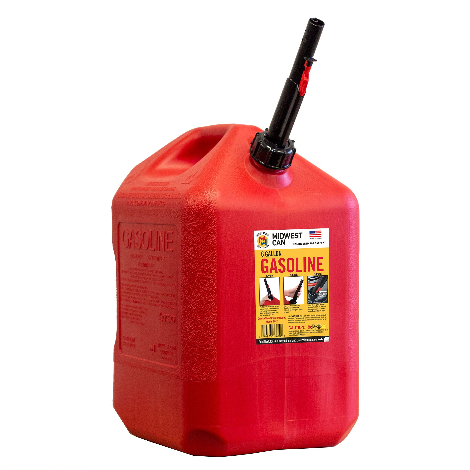 Midwest Can Company 6610 6 Gal Gas Can Fuel Container Jugs w/Spout, Red (Used) - VMInnovations