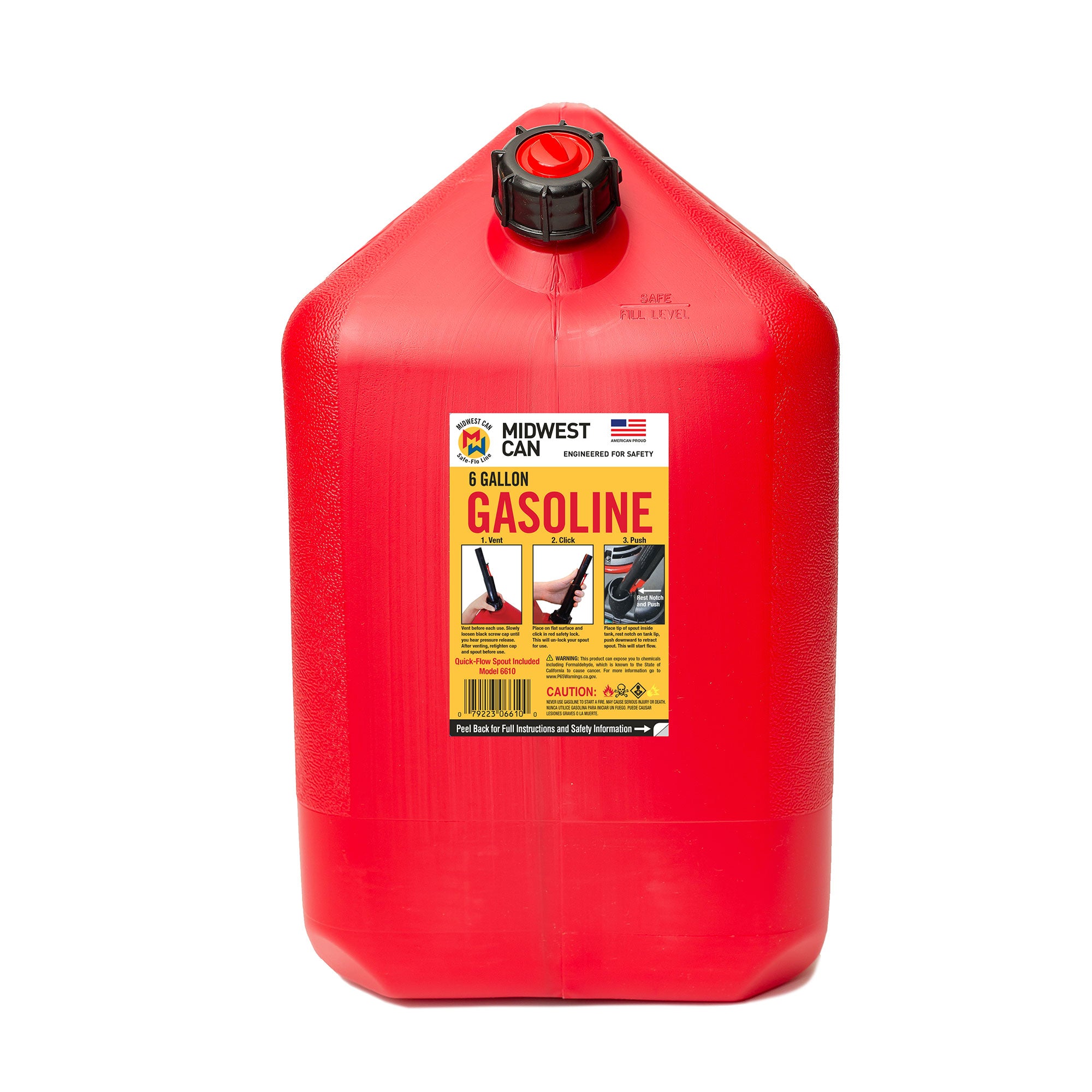 Midwest Can Company 6610 6 Gallon Gas Can Fuel Container Jugs with Spout, Red - VMInnovations