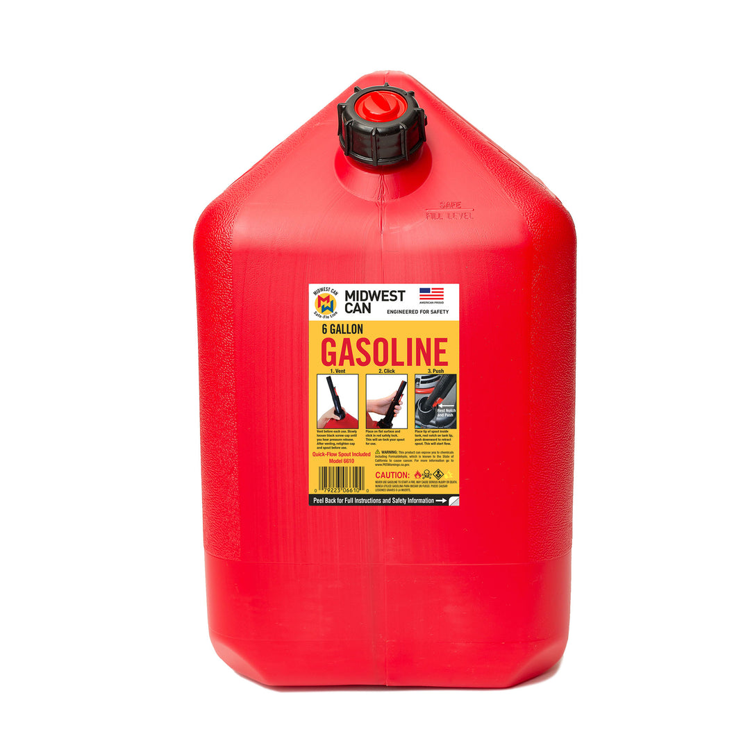 Midwest Can Company 6610 6 Gal Gas Can Fuel Container Jugs w/Spout, Red (Used)