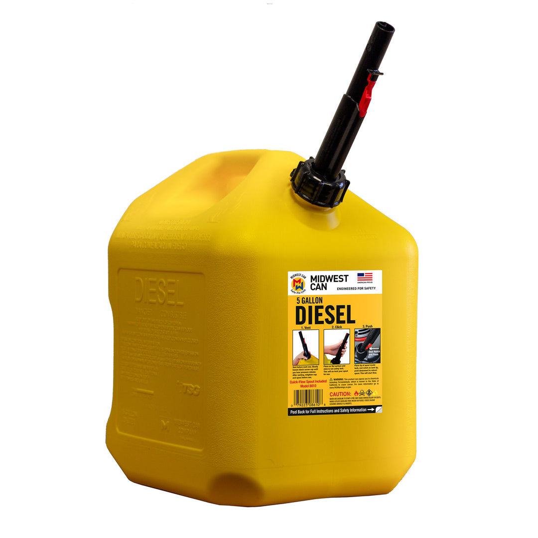 Midwest Can Company 5 Gallon Diesel Can Fuel Container w/ Auto Shut Off, Yellow