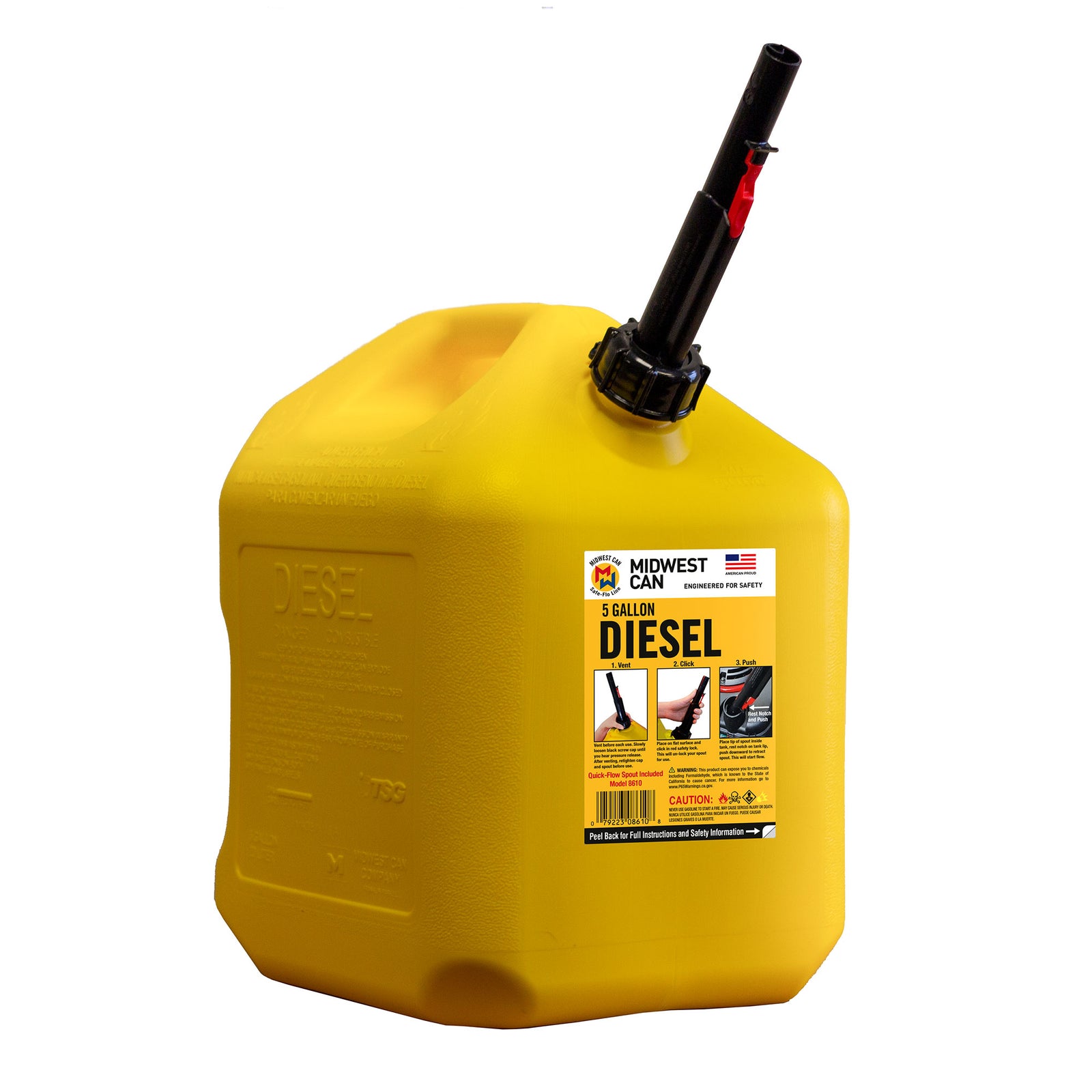 Midwest Can Company 5 Gallon Diesel Can Fuel Container w/ Auto Shut Off, Yellow - VMInnovations