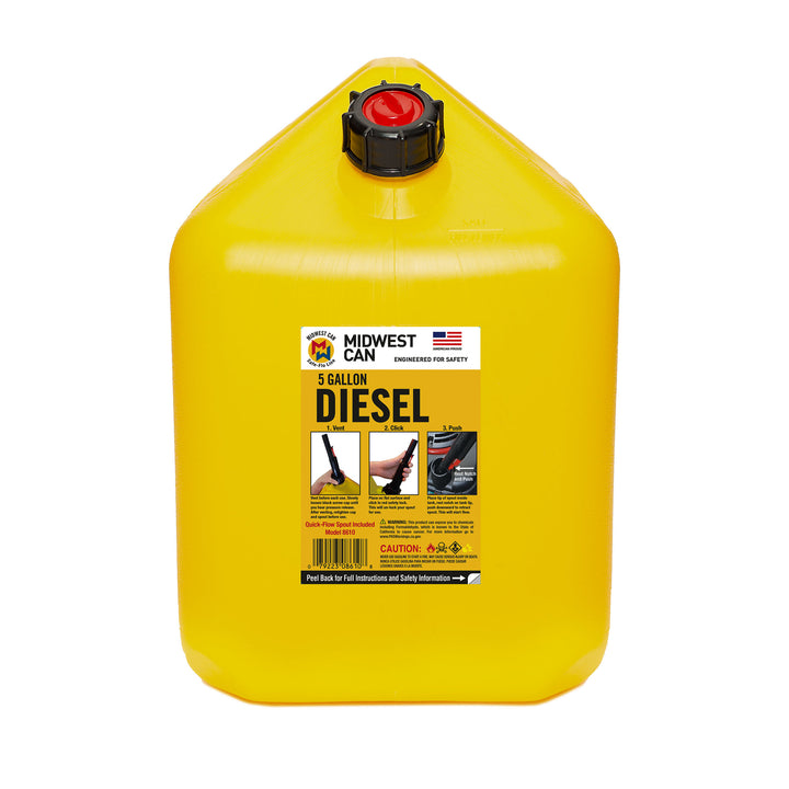 Midwest Can Company 5 Gallon Diesel Can Fuel Container w/ Auto Shut Off, Yellow