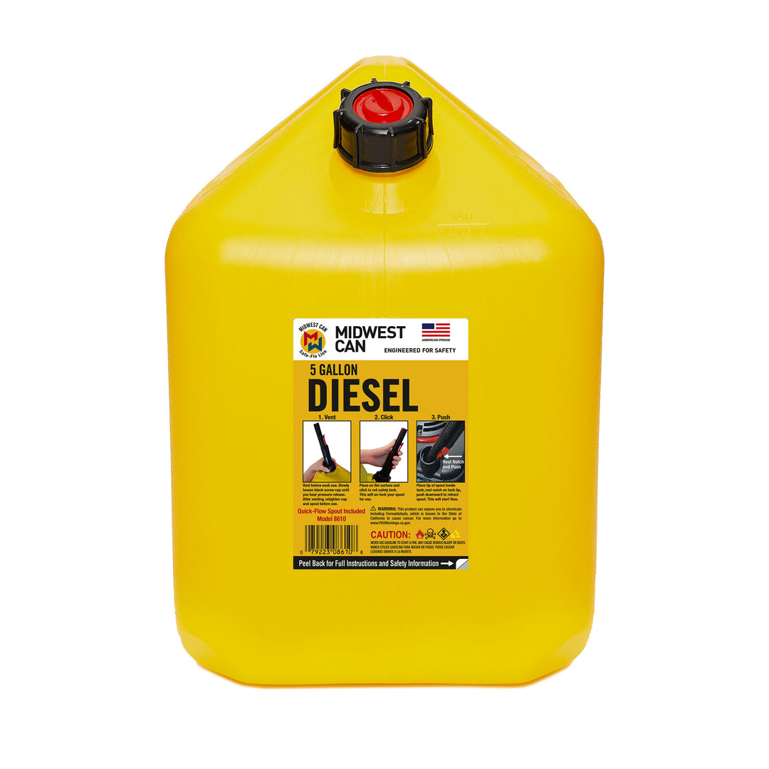 Midwest Can Company 5 Gal Diesel Fuel Container w/ Auto Shutoff, Yellow (2 Pack) - VMInnovations