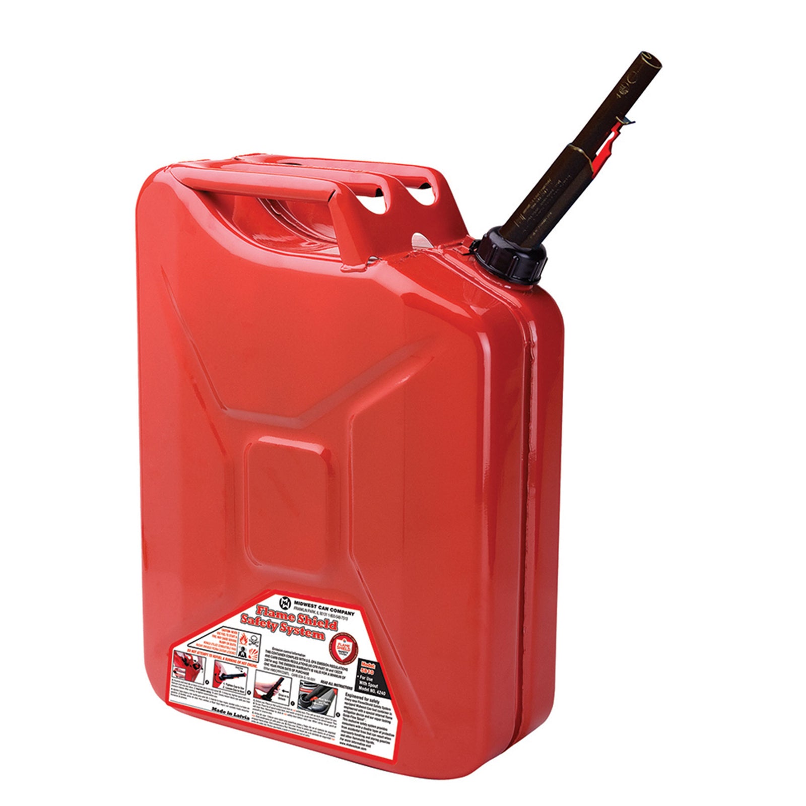 Midwest Can Company 5-Gallon Durable Metal Gas Can with Quick Flow Spout, Red - VMInnovations