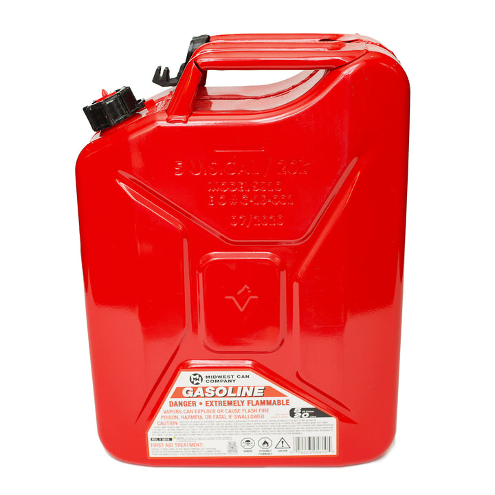 Midwest Can Company 5-Gallon Durable Metal Gas Can with Quick Flow Spout, Red - VMInnovations