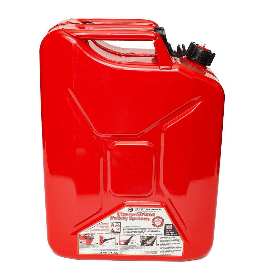 Midwest Can Company 5-Gallon Durable Metal Gas Can with Quick Flow Spout, Red - VMInnovations