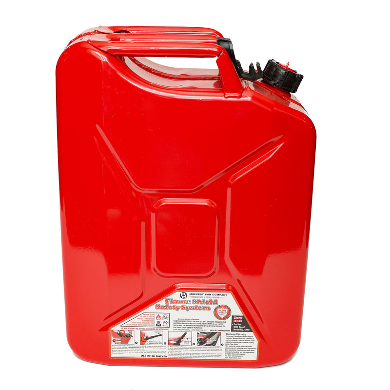 Midwest Can Company 5-Gallon Metal Gas Can with Quick Flow Spout, Red (4 Pack)