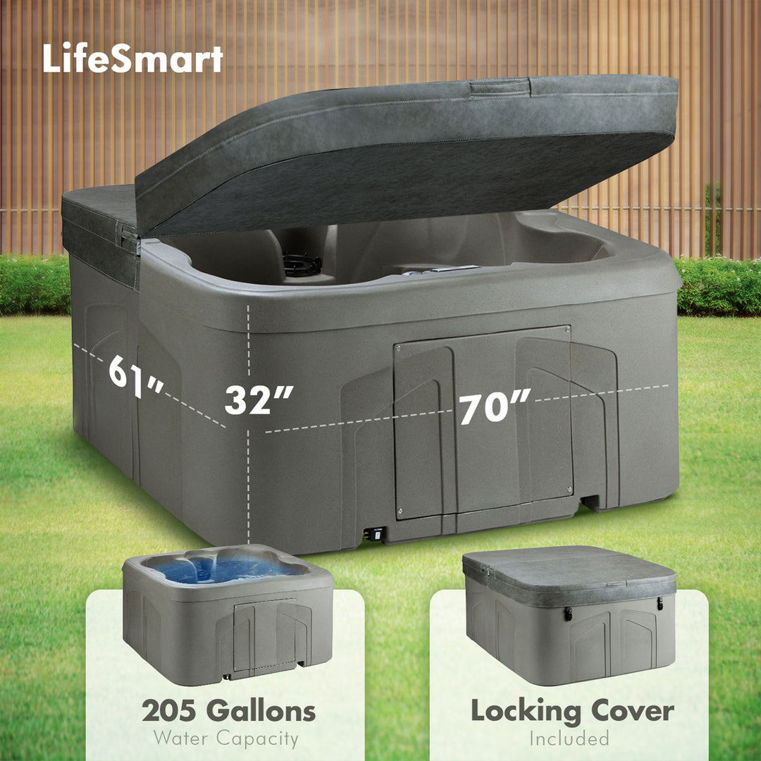 LifeSmart LS100 Taupe 4 Person Plug and Play Square Hot Tub Spa with Black Cover