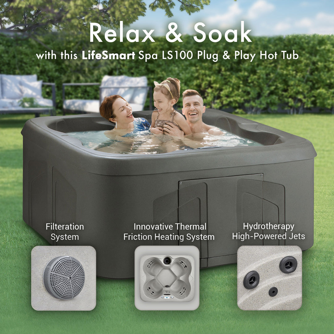 LifeSmart LS100 Taupe 4 Person Plug & Play Square Spa with Black Cover(Open Box)