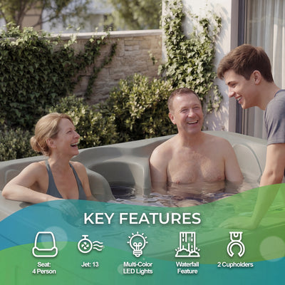 LifeSmart 4 Person Plug and Play Square Hot Tub Spa, Gray (For Parts) - VMInnovations