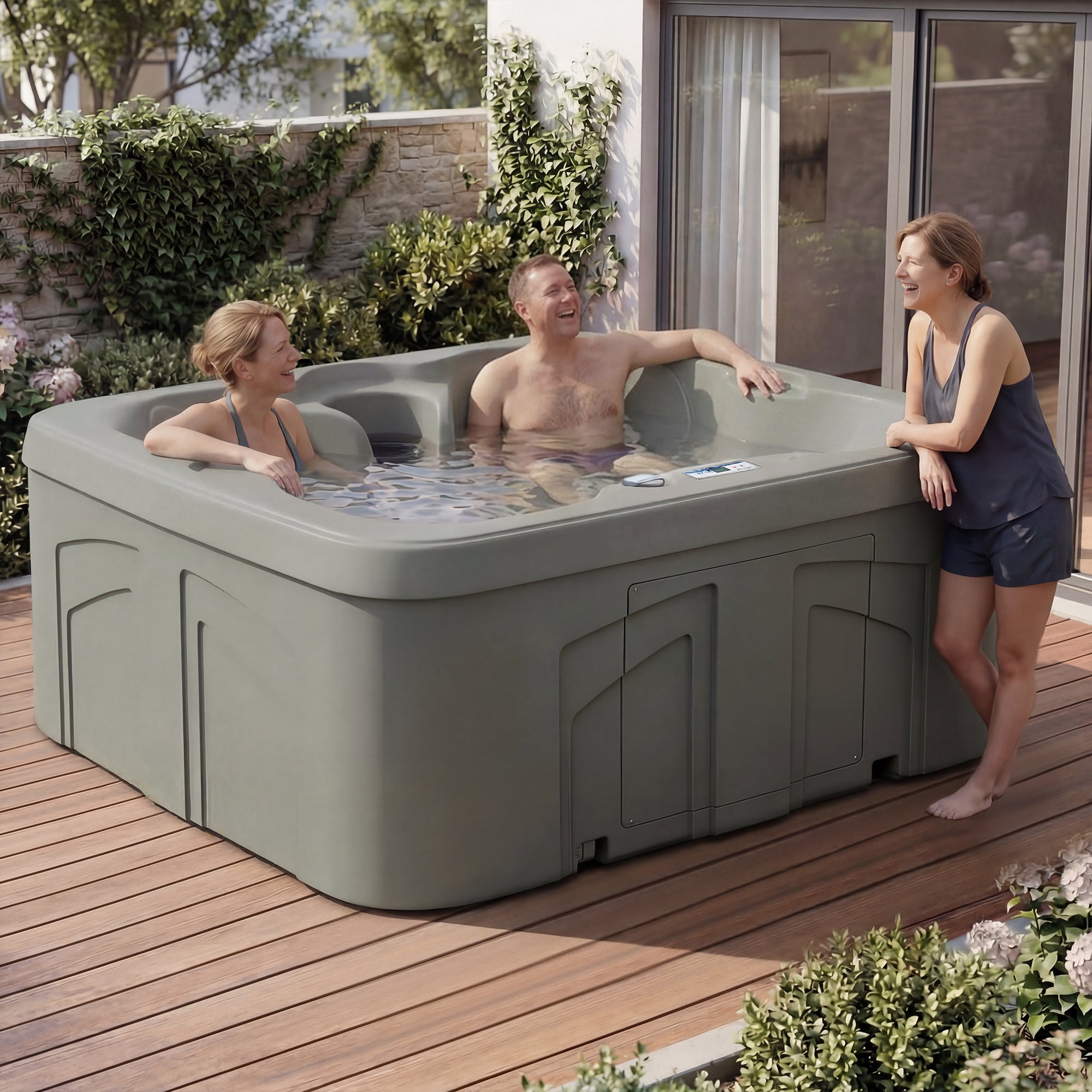 LifeSmart 4 Person Plug and Play Square Hot Tub Spa, Gray (For Parts) - VMInnovations