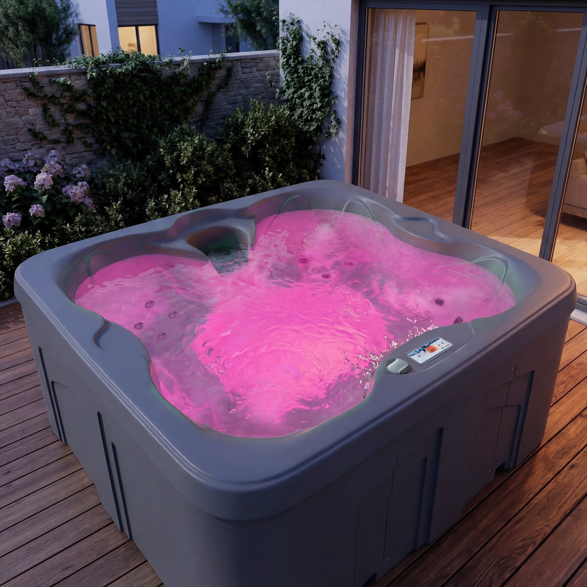 LifeSmart 4 Person Square Hot Tub Spa with Black Cover & Molded Spa Step, Taupe