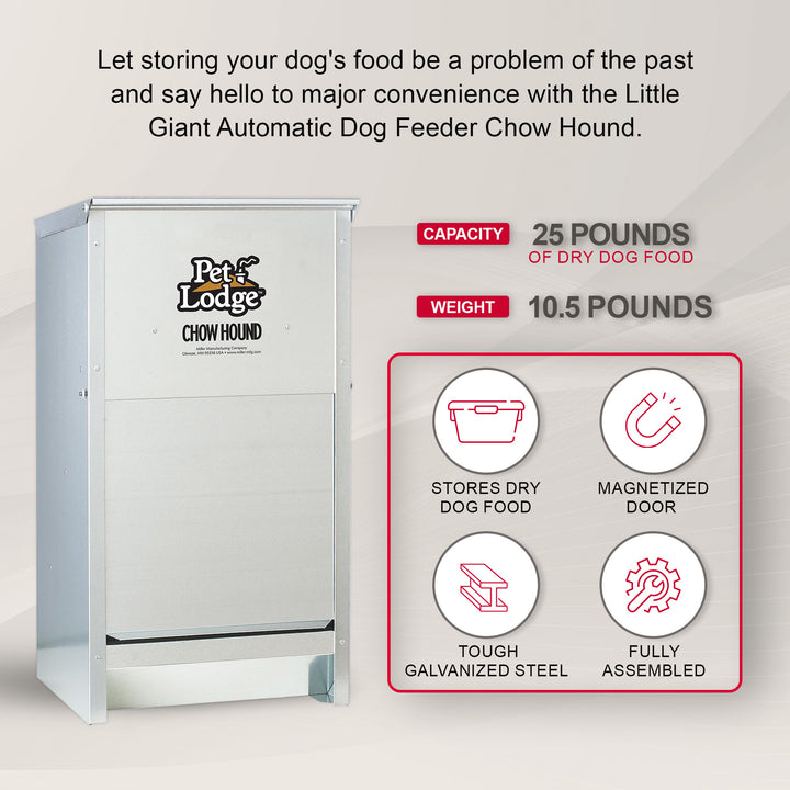 Pet Lodge Dry Food Automatic Steel Dog Feeder Chow Hound 25 Pound Capacity