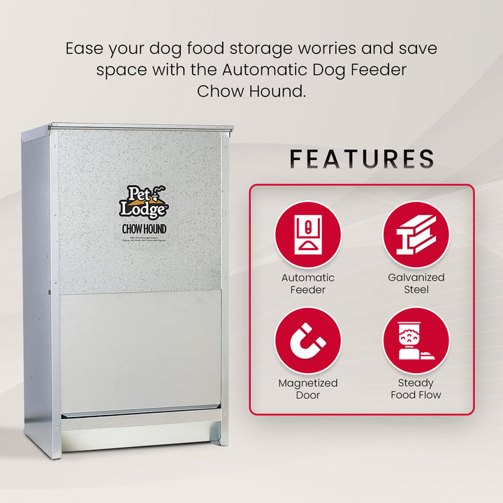 Pet Lodge Dry Food Automatic Steel Dog Feeder Chow Hound w/ 50 Pound Capacity