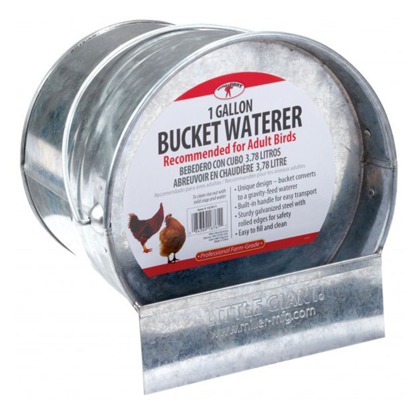Little Giant 1-Gallon Galvanized Steel Poultry Bucket Waterer w/ Built-In Handle - VMInnovations