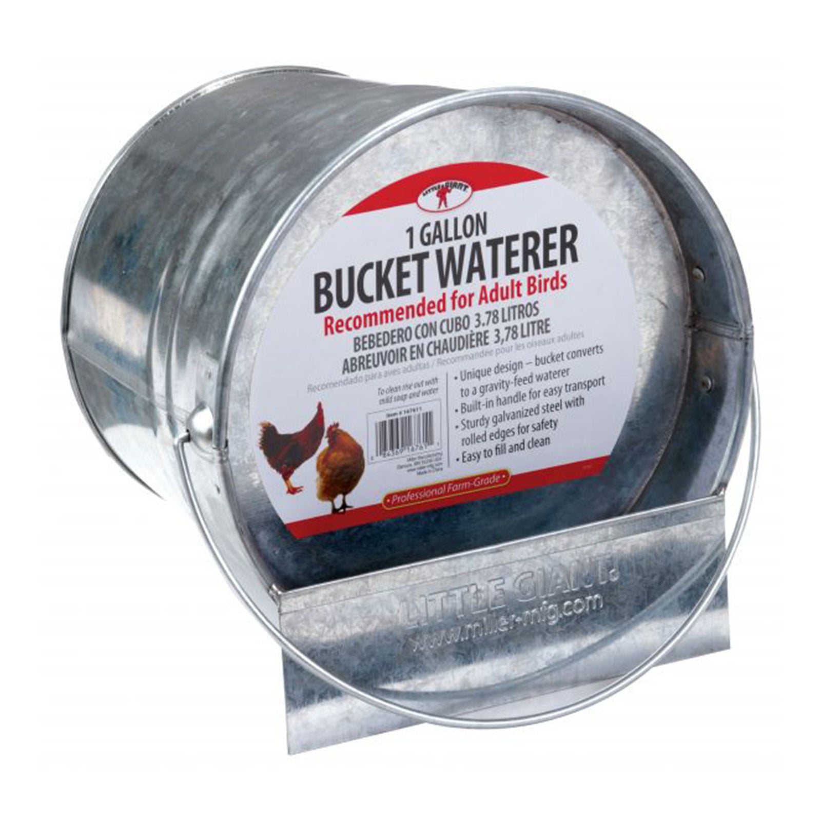 Little Giant 1-Gallon Galvanized Steel Poultry Bucket Waterer w/ Built-In Handle - VMInnovations