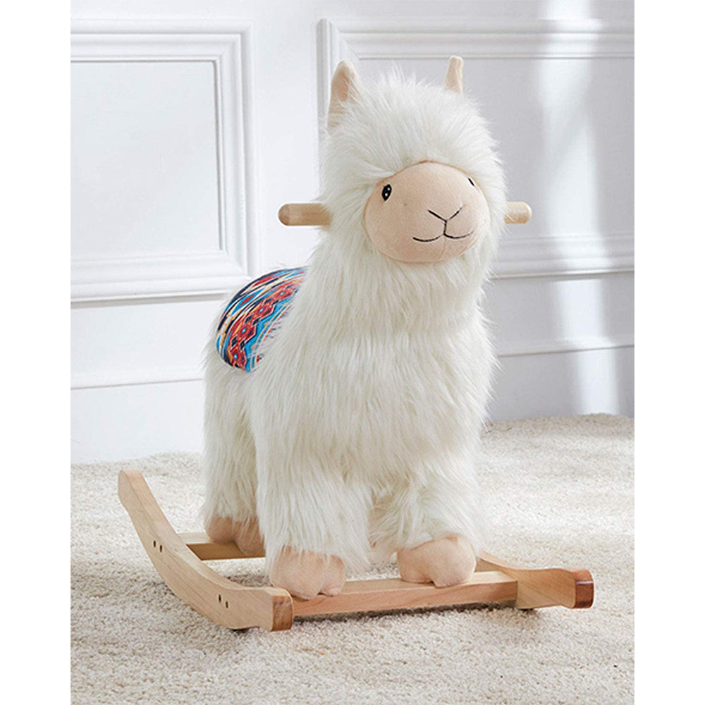 Wonder&Wise Alpaca Soft Plush Ride-On Rocker with Wooden Base for Ages 3 and Up