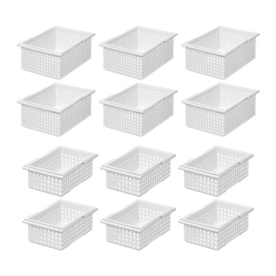 Like-It Universal Plastic Storage Organizer Basket 12 Piece Set 2 Sizes, White