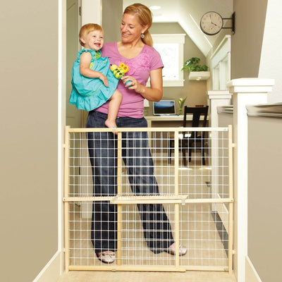 NORTH STATES Wide Wire Mesh Adjust Wood Baby/Child Gate - Open Box