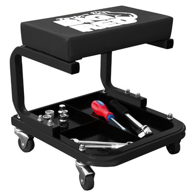 Torin Steel Rolling Padded Vinyl Creeper Mechanic Stool w/ Tool Tray (For Parts)