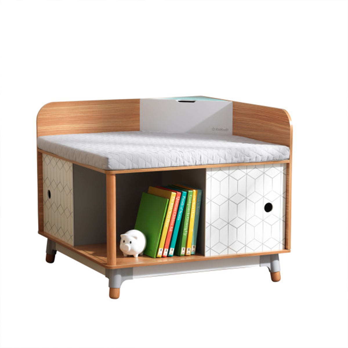 KidKraft 14238 Mid-Century Style Kid Corner Reading Nook, Natural Wood Finish