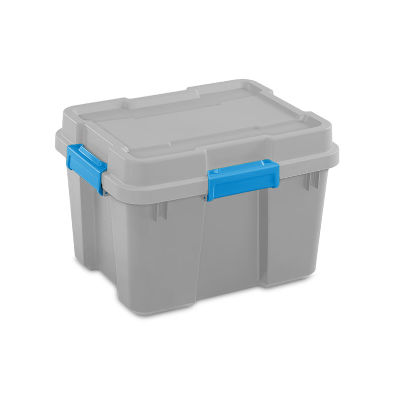 Sterilite 20 Gallon Plastic Home Storage Container Tote Box, Gray/Blue, (4 Pack)